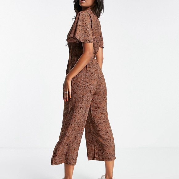 AX Paris wrap fromt jumpsuit in tan - Picture 2 of 7
